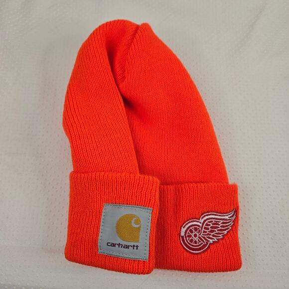 Carhartt Detroit Red Wings Hunter Orange Winter Hat Beanie NHL Knit Canada - Picture 1 of 6
